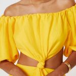 Farm Rio Linen Blend Yellow Off The Shoulder Cut Out Short Sleeve Midi Dress XS Photo 11