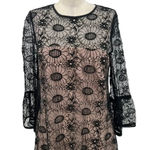 Reiss Jade Lace Dress Black Nude A-Line Bell Sleeve Embroidered Size US 6 Photo 4