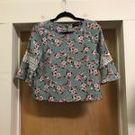 Lipslide Floral ruffle crop top bell sleeves Green Teal size S Photo 0