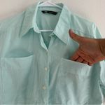 ZARA  Light Green Striped Button-Up Crop Shirt Size: XS Photo 4