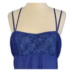 Free People Vintage Midi Dress Strappy Smocked Lace Eyelet Ruffled Navy Blue 10 Photo 3