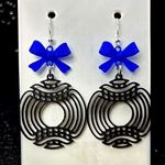Black and Blue Bow Dangle Earrings Photo 0