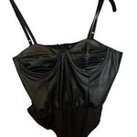 Love X Design Black Faux Leather Pleated Cups Cami Bodysuit Size Large Photo 0