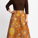 American Vintage 1960s Norman for At Home Wear Quilted Floral Hostess Brown Maxi Dress medium Photo 0