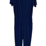 Clara Sun Woo Womens Size Medium Jumpsuit Sleeveless Wide Leg Navy Blue USA Made Photo 0