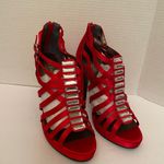 ALDO  Red Satin Strappy Jeweled Heels Size 41 (10) New In Box Photo 1