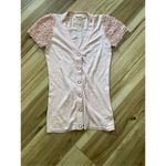 Twelve by twelve Los Angles Pink Ruffle Lace Sleeves Buttons down Women’s Top Photo 1