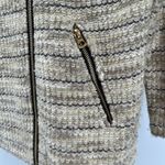 Lucky Brand Women L Marled Moto Jacket Cream Beige Striped Pockets Tweed Casual Photo 1