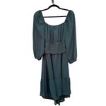 Exlura Green Square Neck Long Sleeve High Low Layered Hem Empire Waist Dress XL Photo 4