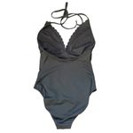 J.Crew  Scalloped Neckline Matte Black One Piece Tie Neck Swimsuit Womens Size 0 Photo 2