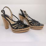 Frye Lena Black Woven Leather Slingback Platform Cork Heel Sandals 10 Photo 3
