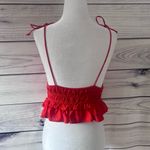 Sim & Sam  Red-Orange V Neck Tie Shoulder Crop Top Photo 5