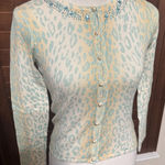 Classiques Entier  Cashmere & Silk Cardigan Sz XSP cream leopard knit beaded NWOT Photo 0