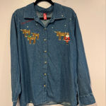 Holiday Time  Christmas Santa Reindeer denim‎ button down long sleeve Photo 0