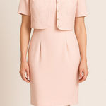 Maggy London Vintage Set Sheath Dress Jacket 8 Pink Floral Pearl Coquette Brunch Photo 0