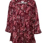 kim rogers  Women's Maroon Pink V-Neck w/Collar Long Sleeve Cuffed Blouse Size 1X Photo 0