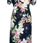 Two Palms Women's Nadina Black Hawaiian Plumeria Panel Midi Dress Plus Size 2XL Photo 0