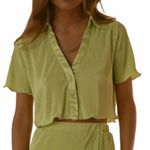 Peppermayo  Sundowner Cropped Shirt Pleated Satin Lime Green Women's US Size 8 Photo 1