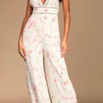 Lulus New With Tags Lulu’s Darling Blooms Ivory Floral Print Wide-Leg Jumpsuit XS Photo 0