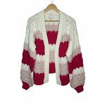 Dreamers by Debut Cardigan Sweater Pink White Striped Chunky Knit Open Size XL Photo 10