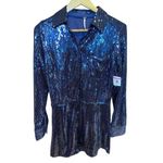 Free People NWT Sophie Sequin Mini Dress Navy Blue Longsleeve Button Up Dress S Photo 2