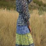 Figueroa & Flower Ditzy Mixed Blue & Yellow Floral Tiered Boho Prairie Dress S Photo 3