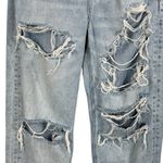 American Eagle SZ 2 Baggy Jeans Distressed Rips Hi-Rise Zip-Fly Pockets Whisker Photo 2