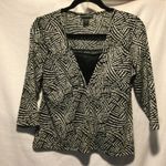 Petite Sophisticate BlackWhite Print VNeck Ruched Blouse Top 3/4 Sleeve Womens M Photo 0