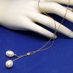 14K Gold Diamond & Pearl Lariet Necklace Photo 5