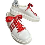 Steve Madden Red White Lace Up Plaid Pearl Valentines Platform Sneaker Size 9.5 Photo 0