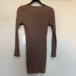 ZARA  Long Sleeve Ribbed Bodycon Henley Dress Taupe Brown Size M Medium Photo 7