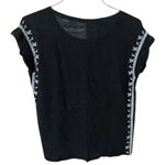 Garnet Hill  Embroidered 100% Organic Linen Black Short Sleeve Boho Tee Medium Photo 2