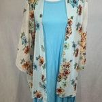 White floral kimono and sky blue dress size medium Photo 0