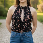 Olivaceous Sleeveless Floral Dressy Bodysuit Size Small Photo 0