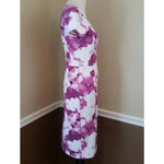 Purple & White Floral Stretch Knit Midi Modcloth Dress by DE Collection Size S Photo 3