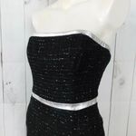 Shoshanna Black & Metallic Silver Silk Tweed Leather Strapless Pencil Dress Photo 6