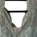 Vintage Jack Bryan Teal Maxi Dress‎ – Chiffon, Pleated Skirt & Beaded Lace Green Size 12 Photo 4