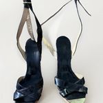 Jimmy Choo Jimmy‎ Choo Black Patent Leather Platform Sandal Cork Wedge Gold Toe Size 38.5/8 Photo 2