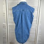 lemon grass  Vintage Denim Button Down Sleeveless Shirt w Plaid Star Design-Small Photo 2
