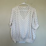 Summersalt Womens Polka Dot Puff Sleeve Top XL V-Neck Smocked Hem Cream NWOT Photo 1