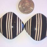Vintage Black White Stripes Chunky Domed Retro Boho Clip On Earrings Photo 3