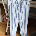 Per Se Linen Pants Drawstring Waist Stripe White Blue PS Photo 8