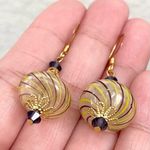 Vintage Handblown Glass Swirl Yellow/Purple Dangling Drop Earrings Photo 5