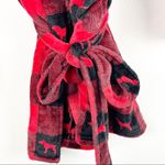 PINK - Victoria's Secret PINK VICTORIA’S SECRET Red Black Plaid Plush Signature Dog Logo Short Robe XS/S Photo 6