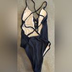 Cupshe NWT  Women's Solid Color V neck Lace Up One Piece Swimsuit Blue Size S Photo 4