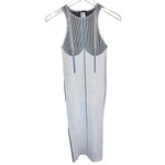 ZARA Halter Ribbed Body-Con Nipple Tassel Decor Midi Dress in White/Blue Photo 81