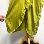 ZARA Green Satin 3/4 Dolman Sleeve Tapered Back Tie V Line High Neck Dress NWT Photo 10