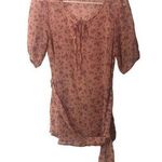 Xxi Womens Tunic Short Sleeve Drawstring Lined Blouse Pink Floral Size SP Photo 0