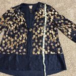 Chico’s Travelers Navy & Gold Embroidered Jacket | Size 1 Blue Size L Photo 3