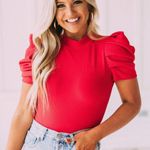 These Three Boutique Red Puff Sleeve Bodysuit Photo 0